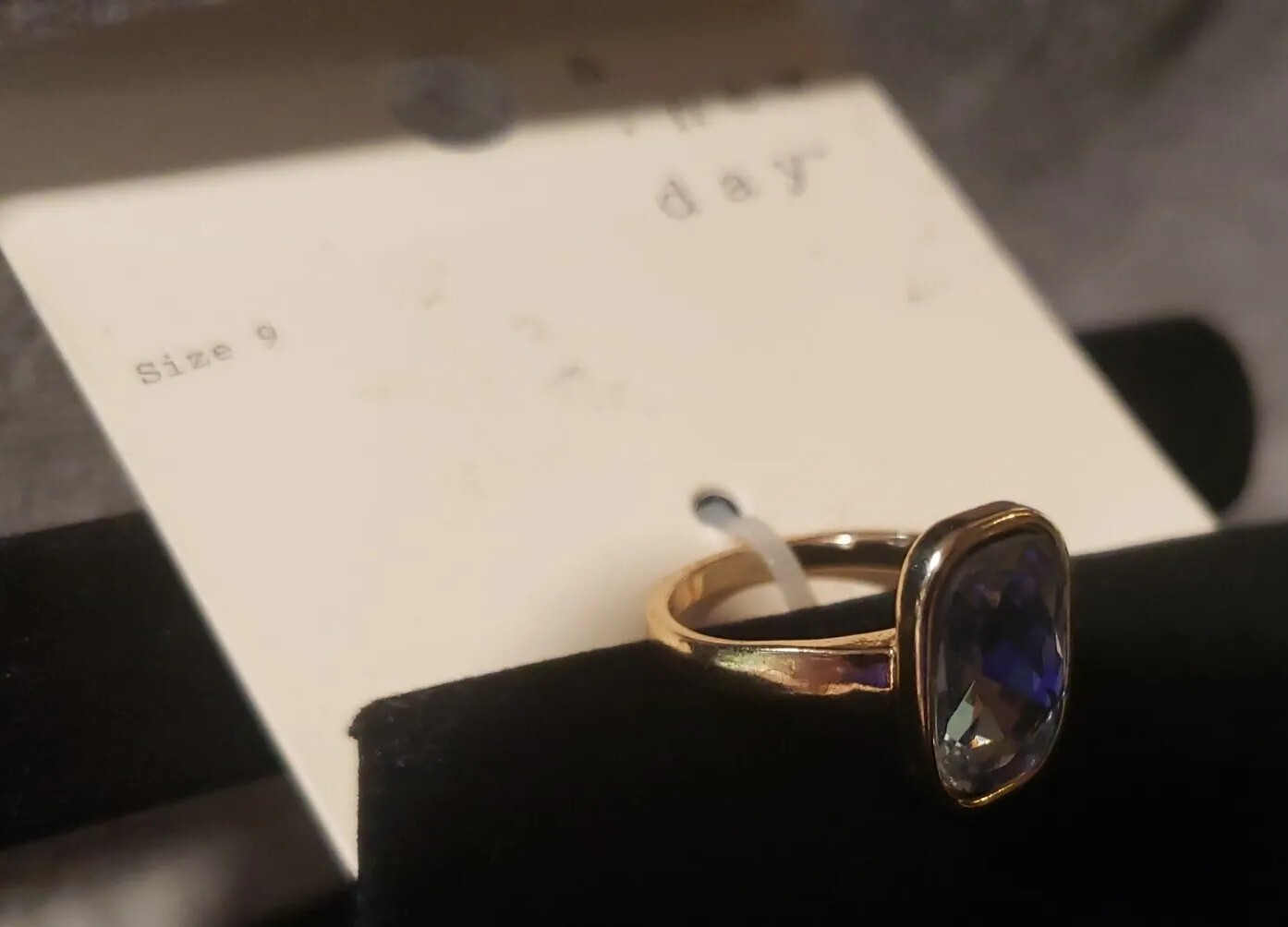 NEW A NEW DAY GOLDTONE RING, LARGE RECTANGLE CRYSTAL STONE, SIZE 9, NWTS $9.99