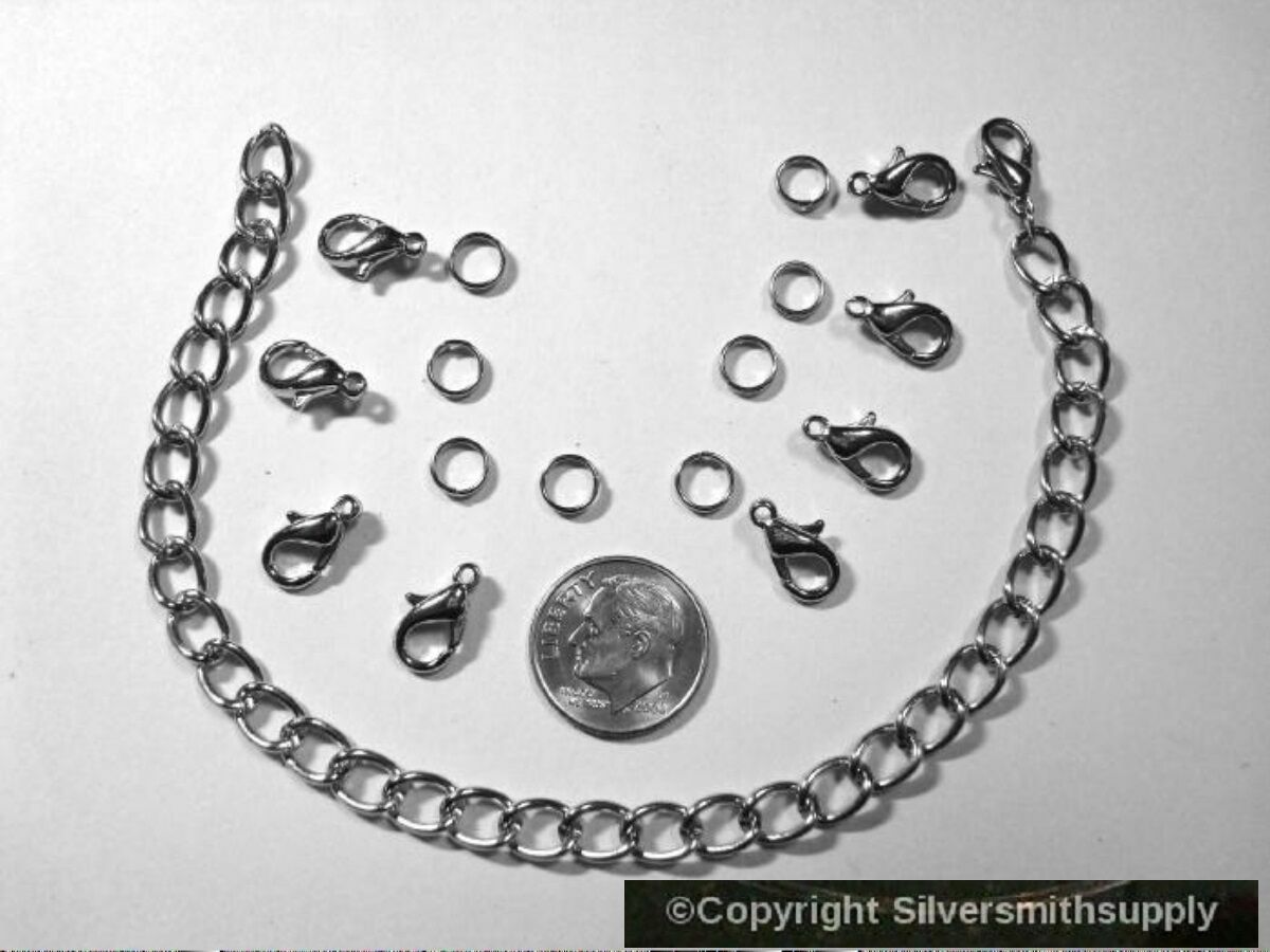 Silver color white gold plated 8 charm bracelet jewelry making kit KIT002