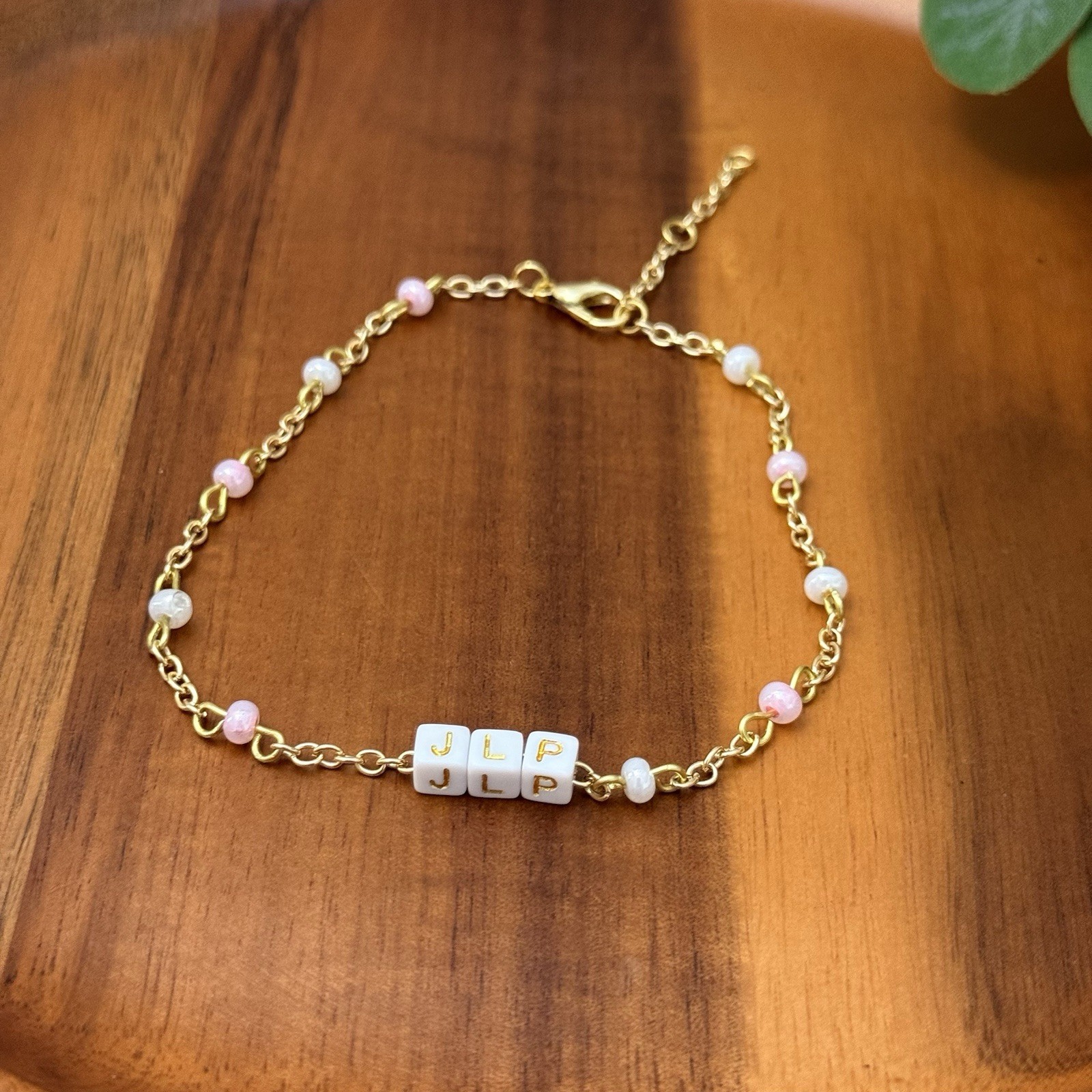 Personalized Beaded Anklet Custom Initial Pastel Dainty Handmade Jewelry