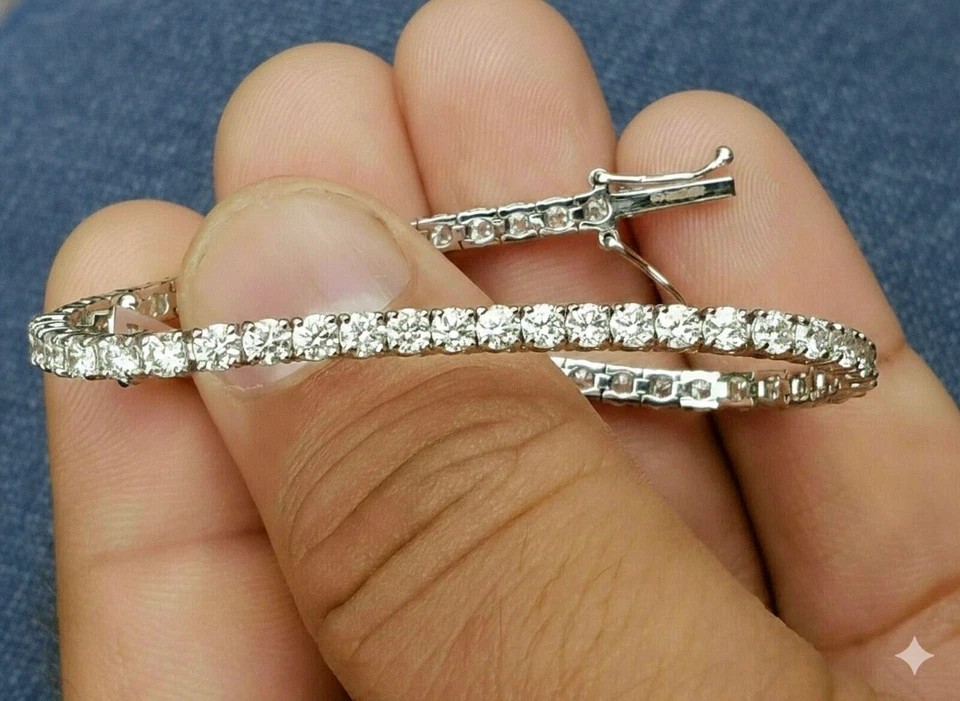 For Party Wear Round Lab Grown Diamond Tennis Bracelet In 14k Real White Gold