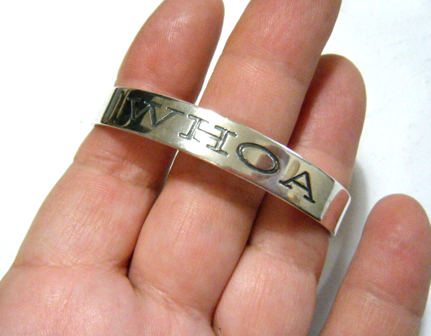 6.5″ Vintage H&H Solid Sterling Silver ( WHOA ) Cuff Bracelet 8mm Wide