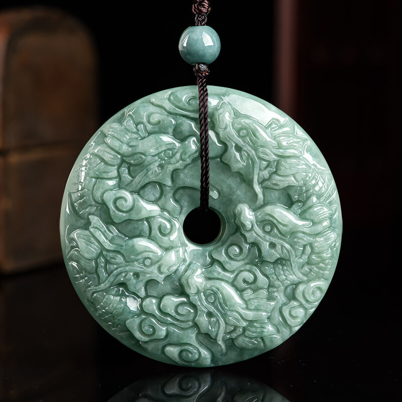 Jade Dragon Necklace Pendant Peace Buckle Jadeite Necklace Men Women JewelryGift