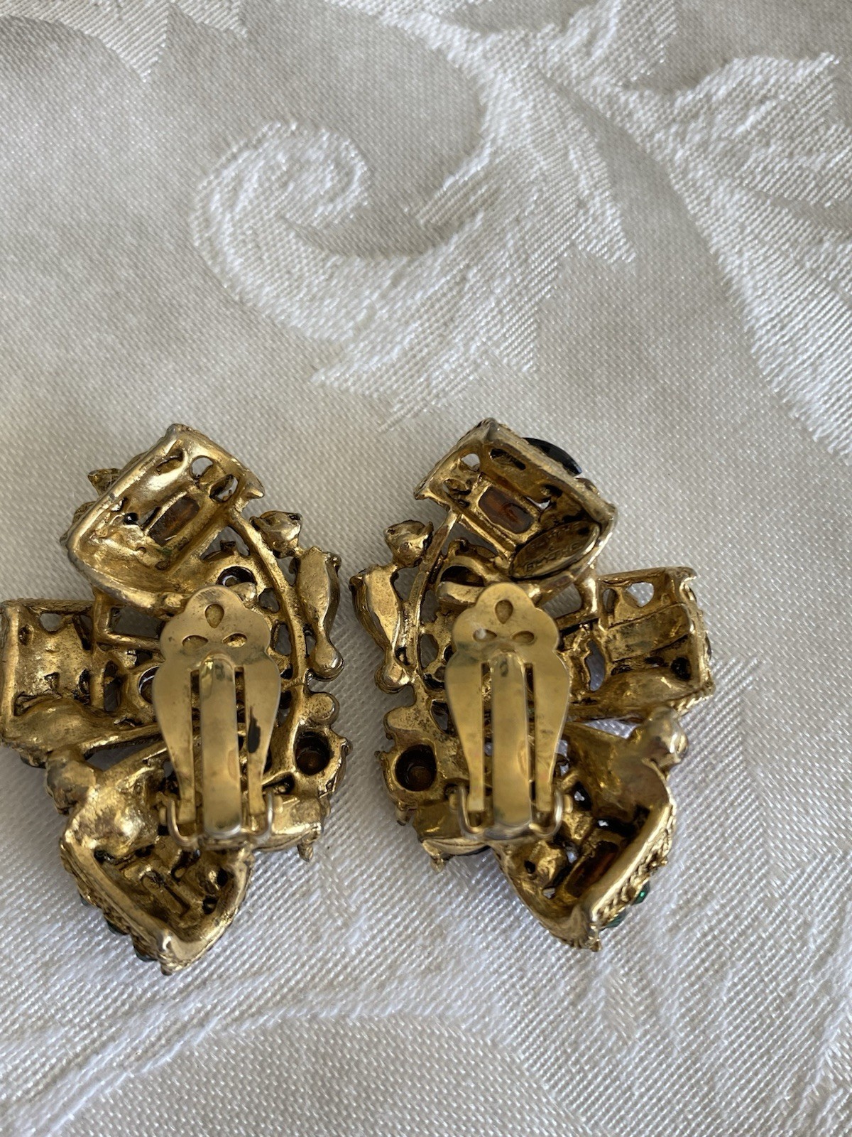 Vtg Blythe & Blythe Purple/ Blue Rivoli Stones Amethyst Baguette Clip Earrings