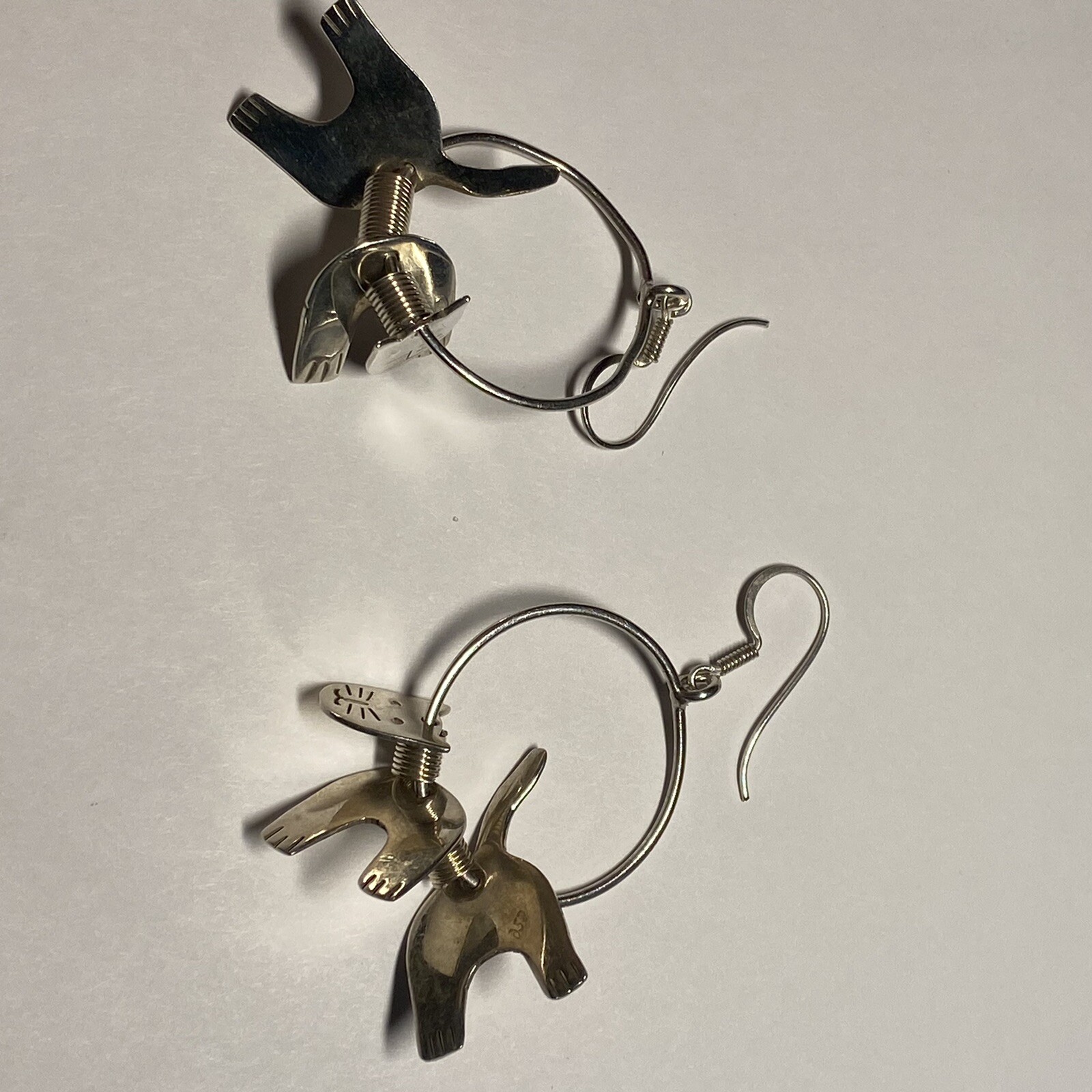 Sterling Silver Dangle Cat Earrings, 15.4 Grams, 2″ Three Piece Cat on Hoop