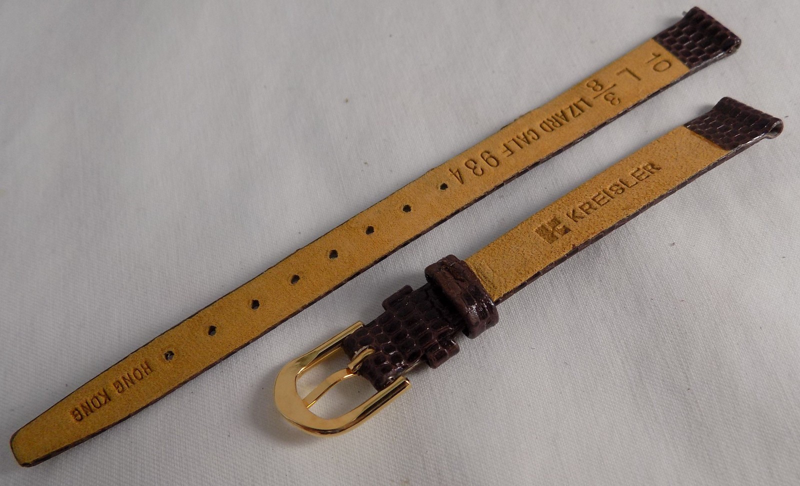 7 5/8″ 194mm Long 10mm Brown Simulated Lizard Grain Watch Band Gold Tone Buckle