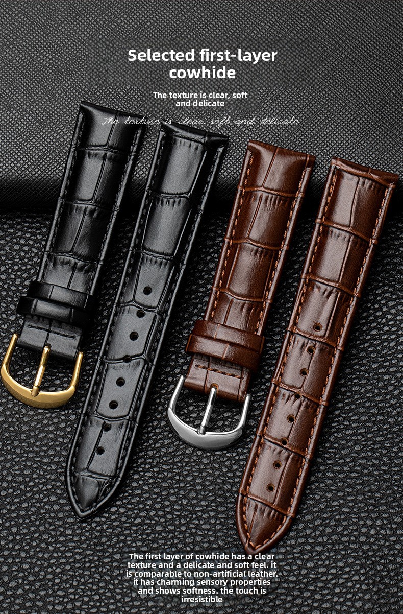 Alligator Grain Double-sided Genuine Leather Watch Strap 10-24mm with Wooden Box
