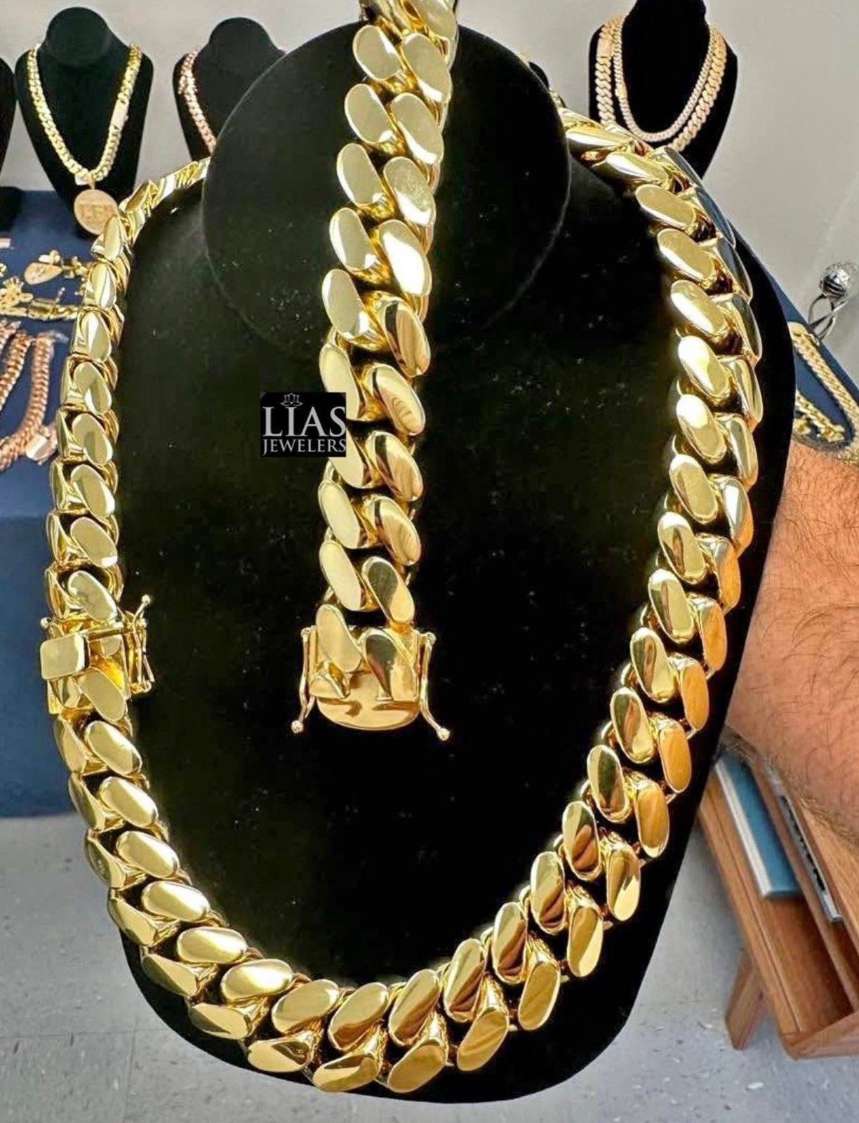 New 18k yellow gold filled Cuban link chain and bracelet set