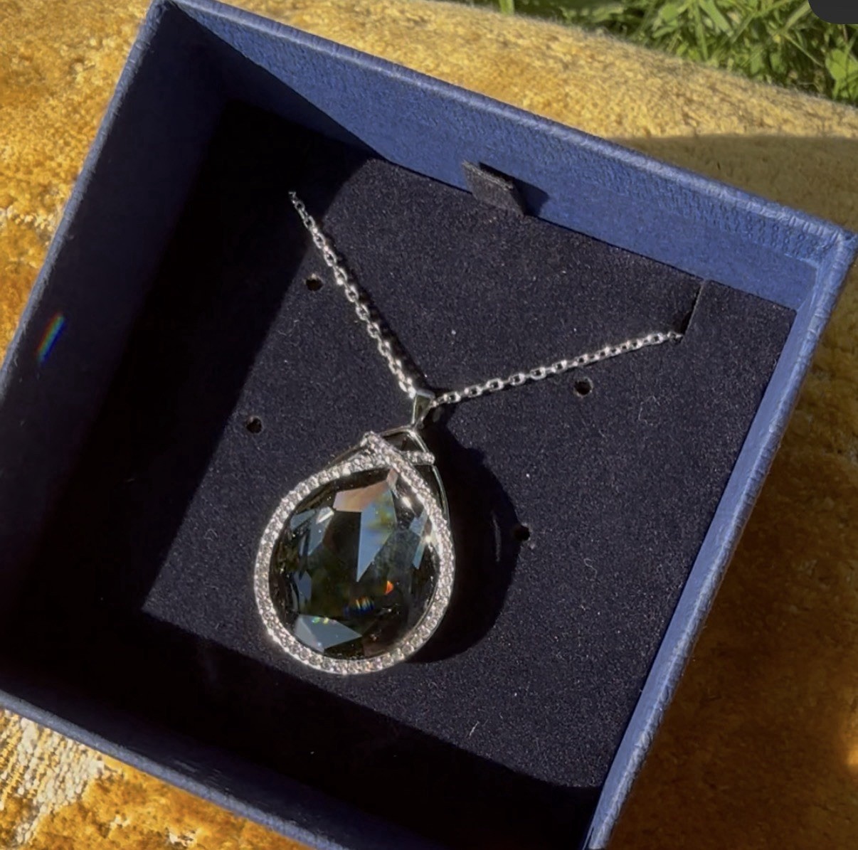 Swarovski Sage Silvernight Crystal Tear Drop-Shaped Pendant Necklace With Box