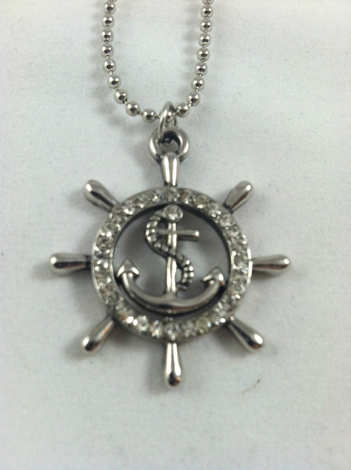 Anchor & Nautical wheel Rhinestone Navy Military Family Necklace Gift