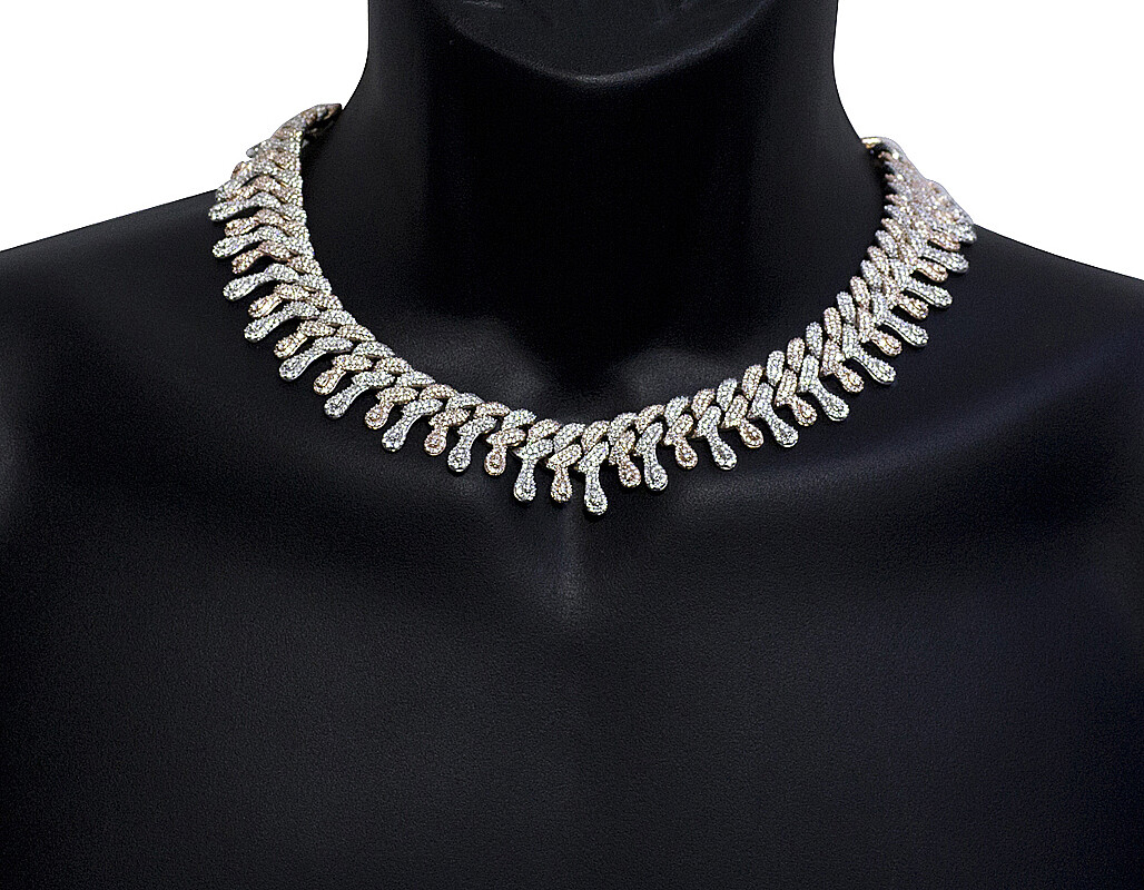Two Tone Rose White Gold Dripping Diamond Cuban Chain 22mm 18″ 33 1/2 CT