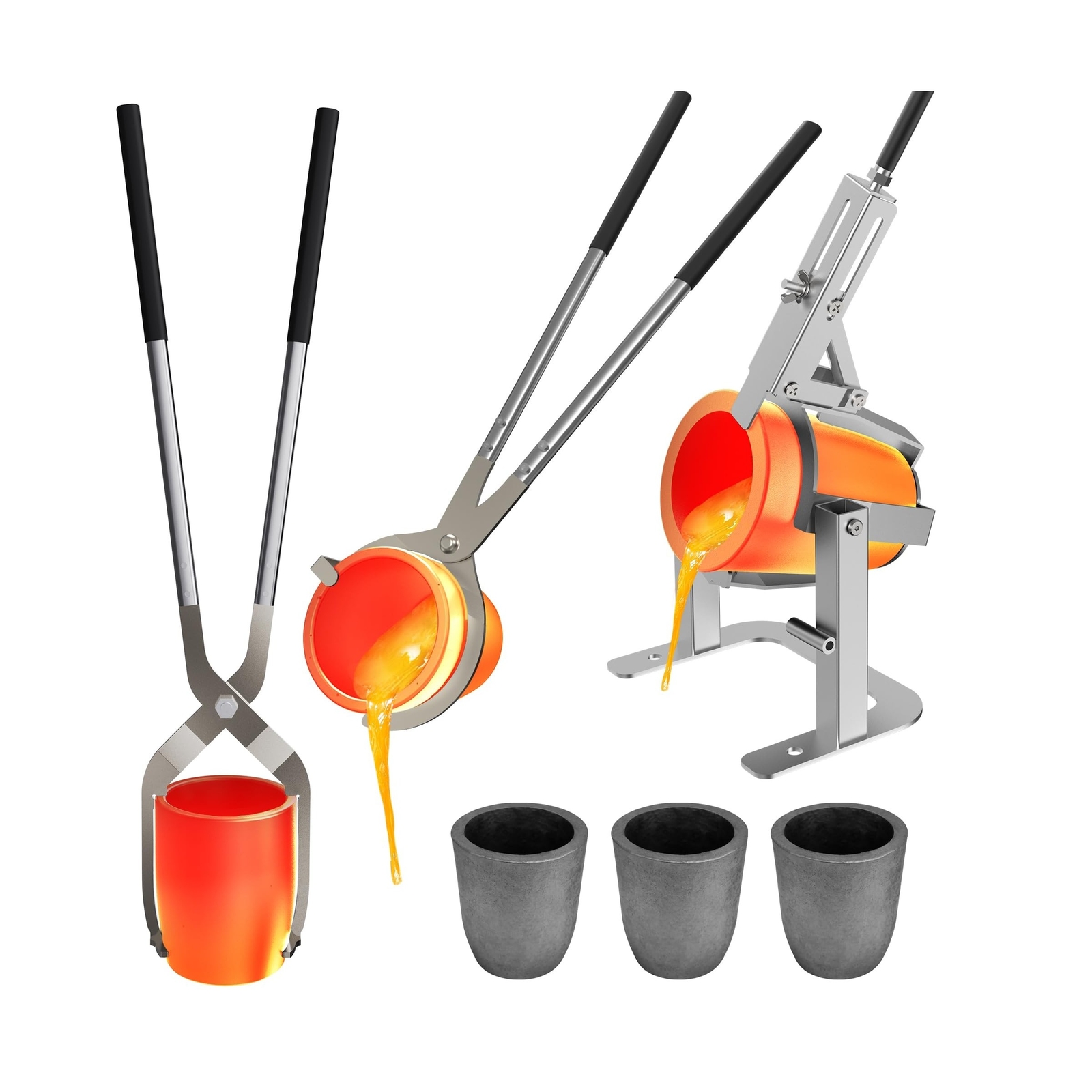 Nelyrho #4 (9.9lbs-4.5kg) Crucible Tongs Kit and Hand-held Crucible Pouring R…