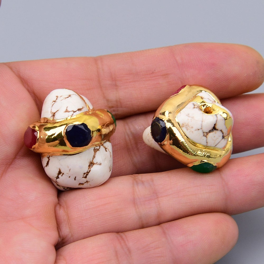 Big 5 Pcs White Turquoise Freeform Nugget Mix Jades Paved Spacer Beads For DIY