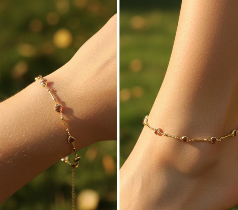 Elegant Gold Color Heart Anklet 18K Gold Plated Designer Anklet with Ruby