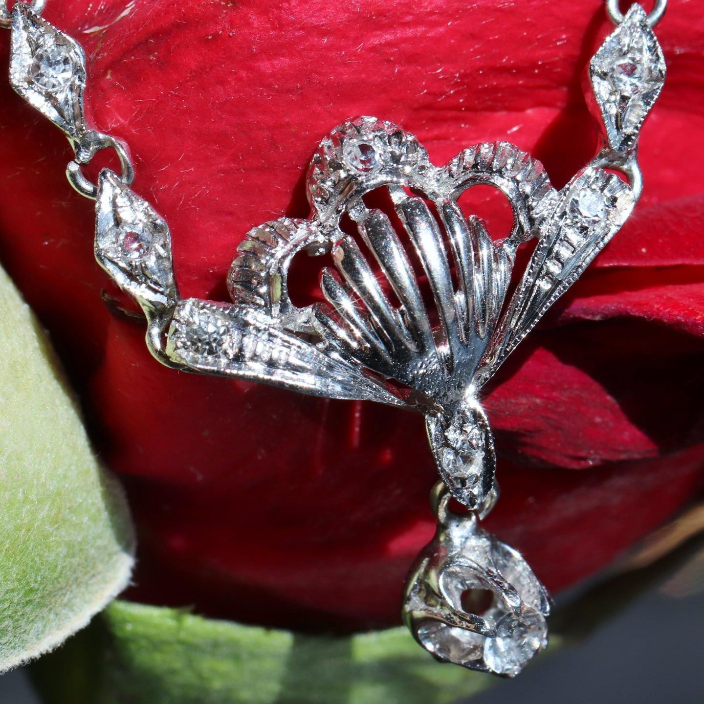 18k white gold necklace Italian 0.23ct white Sapphire 18.0″ dangle 4.95gr N788A