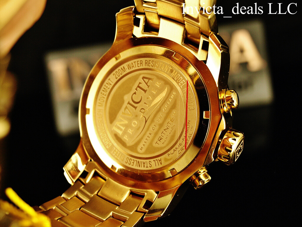 Invicta Men’s 48mm Pro Diver SCUBA Chronograph Blue Dial 18K Gold Plated SS Watc