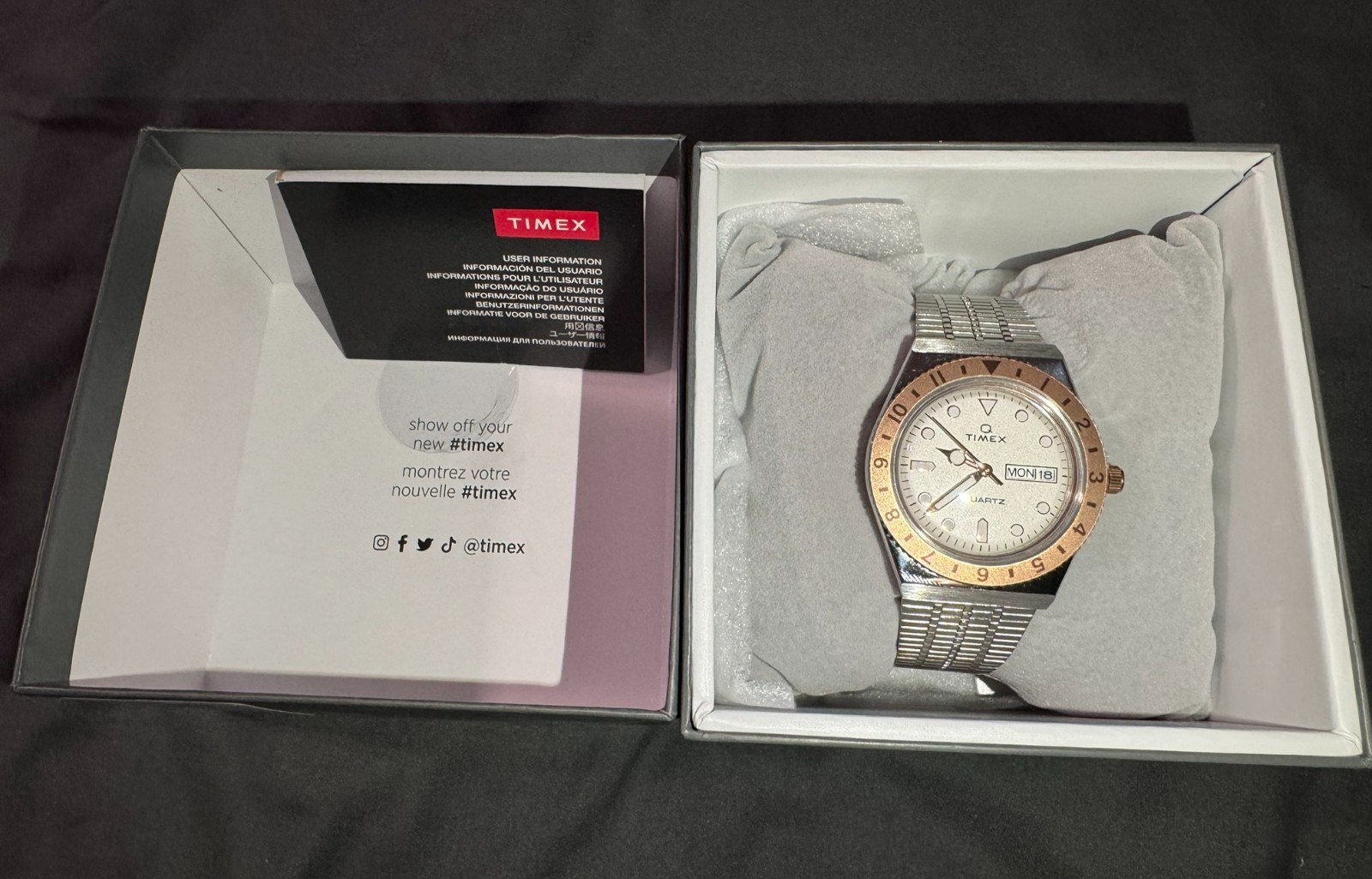 Timex Q 36mm Women’s Watch TW2U95600VQ Silver/Rose Gold Mesh – NIB with Papers