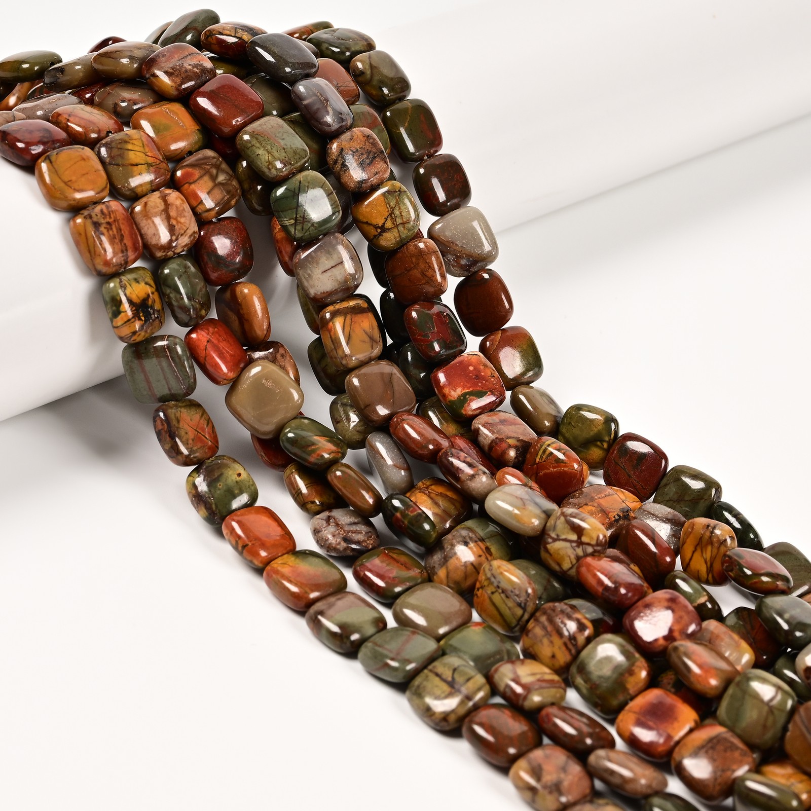 Natural Red Creek Jasper Flat Square Shape Beads Size 10mm 15.5” Strand
