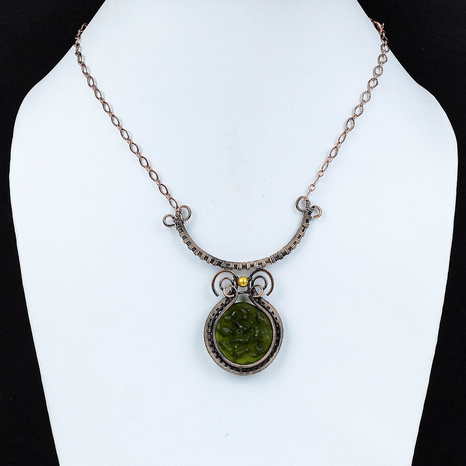 Moldavite Copper Gift For Mother Wire Wrapped Necklace Adjustable 18.0″