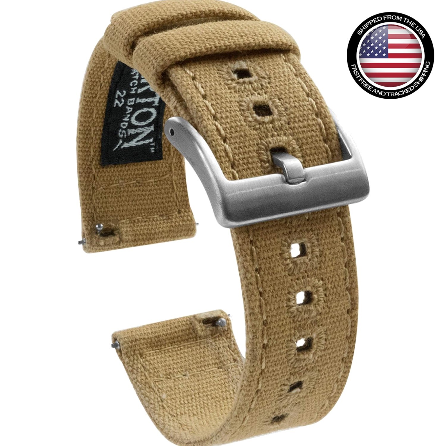 BARTON 18mm Khaki Canvas Quick Release Watch Band – Perfect for Every Occasion