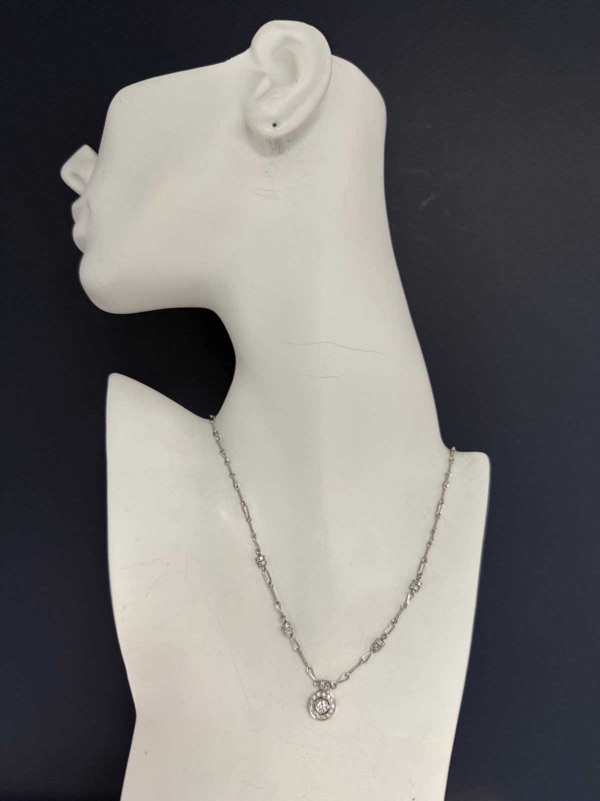 Retro Platinum and Gold 1.00 Carat Natural Diamond Necklace Pendant by Pepi
