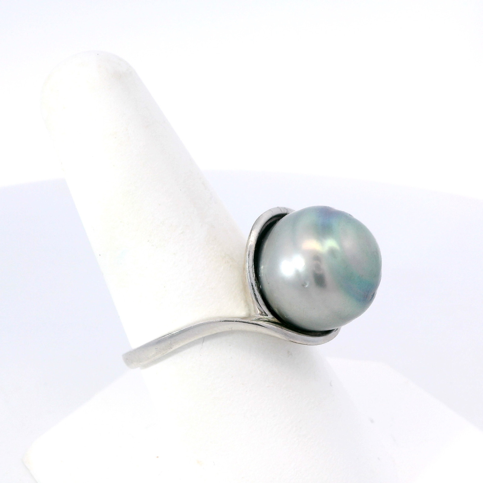 925 Sterling Silver 13.4mm Genuine Natural Tahitian Pearl Ring Size 9