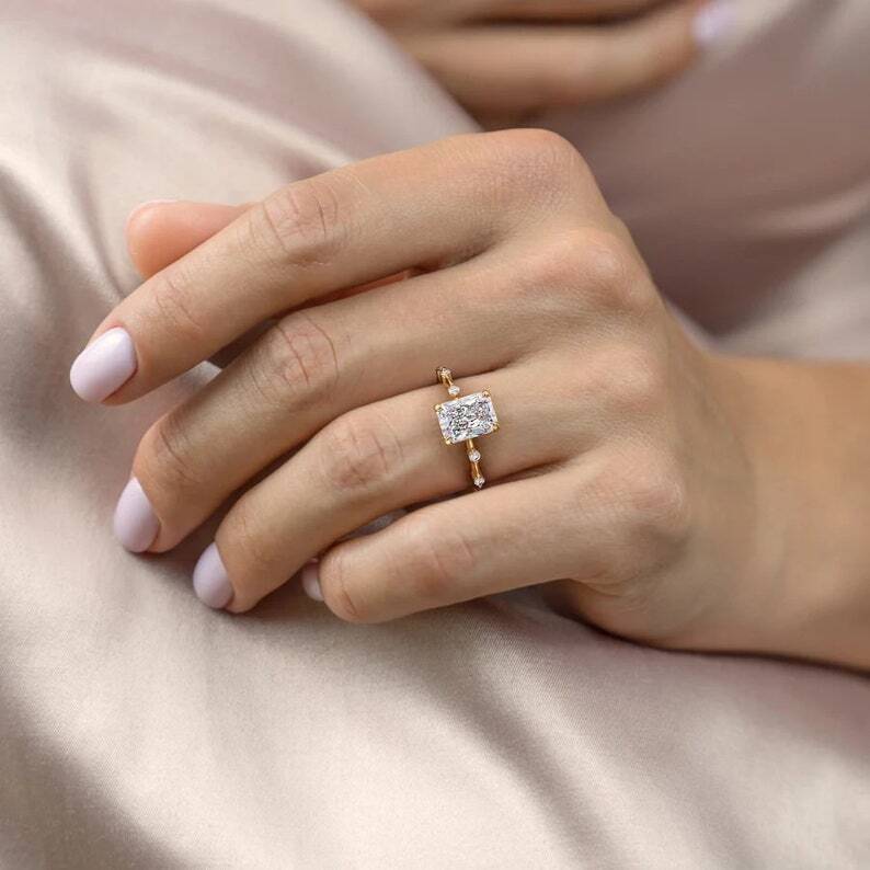 2.40 CT Radiant Cut Lab Created Moissanite 14K Solid Yellow Gold Engagement Ring
