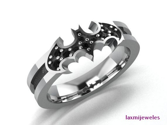 0.45Ct Black Lab-Created Diamond Band Ring Batman Superhero 14k Gold Over