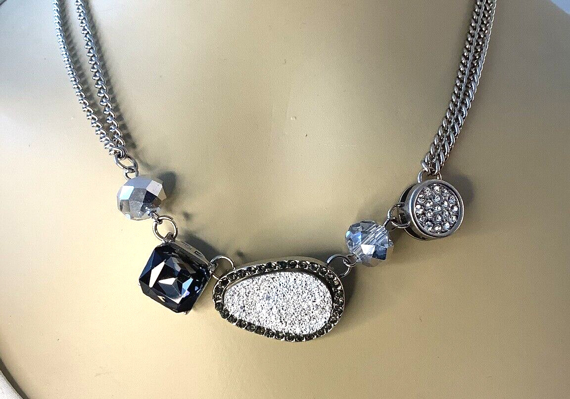 Kenneth Cole Rhinestone Abstract Necklace Silver Tone Finish 852