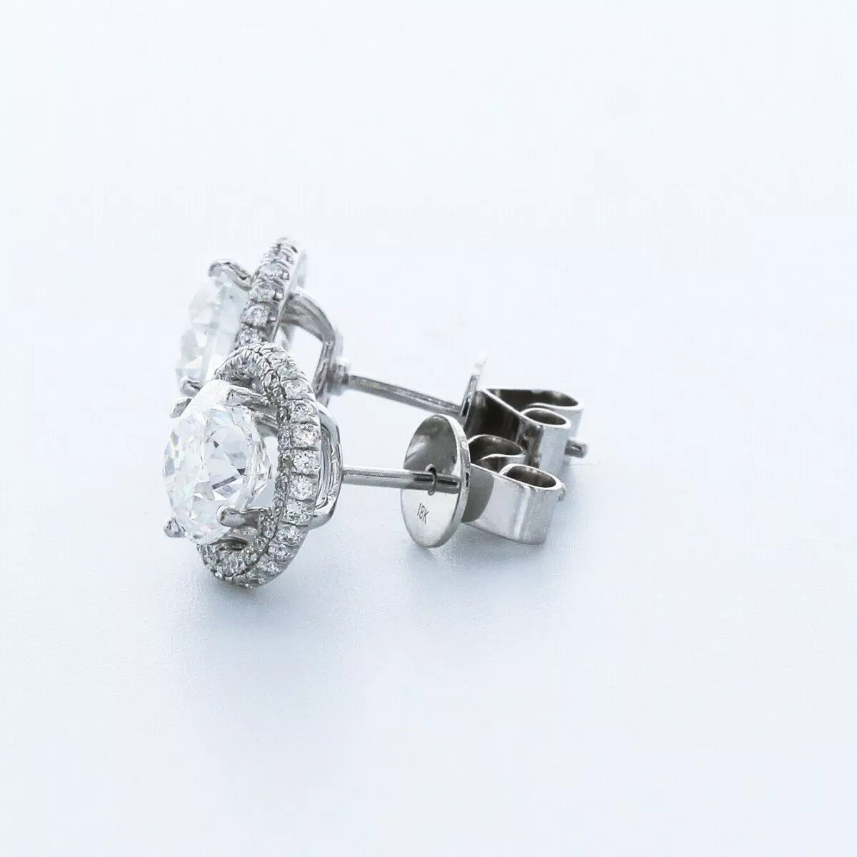 Stud Earrings Halo Solid 14K White Gold 2.60 Carat Round Natural Diamond H SI1