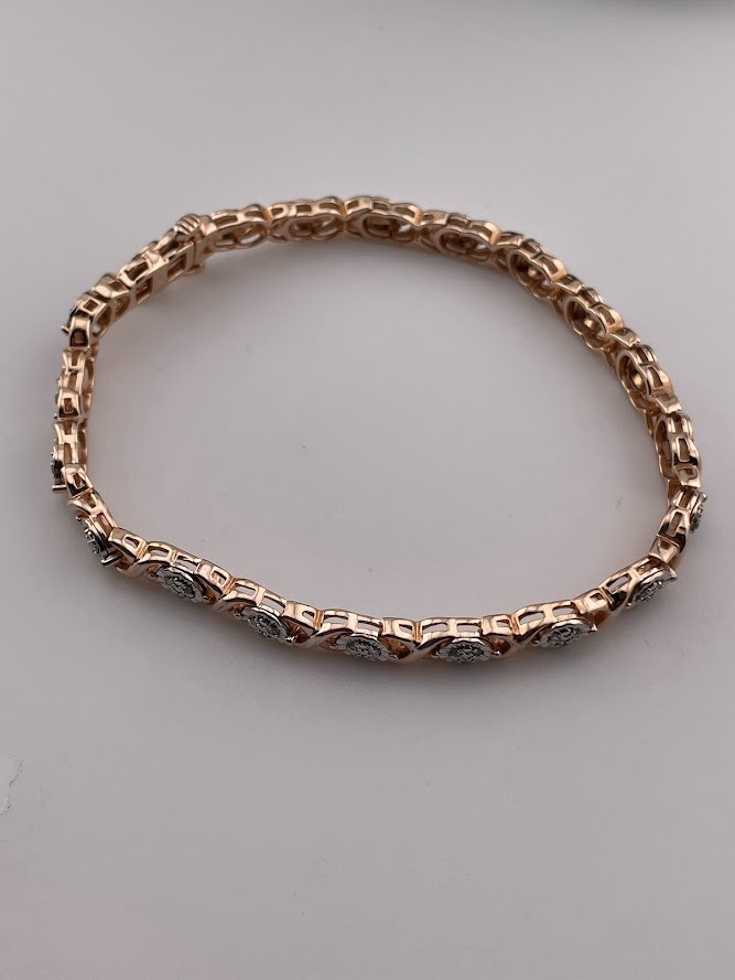 UNIQUE DESIGNS ROSE GOLD OVER 925 STERLING SILVER TENNIS BRACELET 7″ 3339