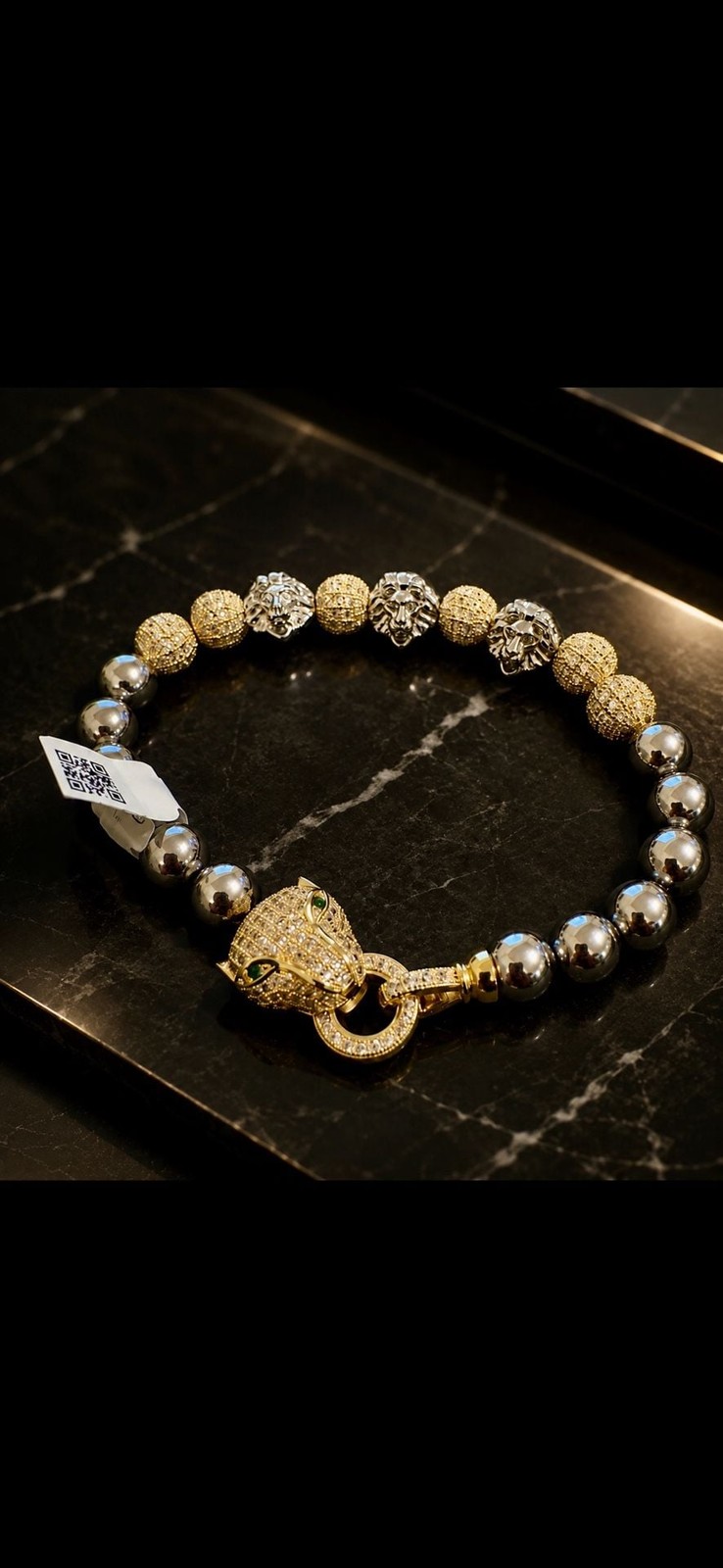 18K Gold Filled Self Made Pendant Tennis Chain Panther Bracelet Set