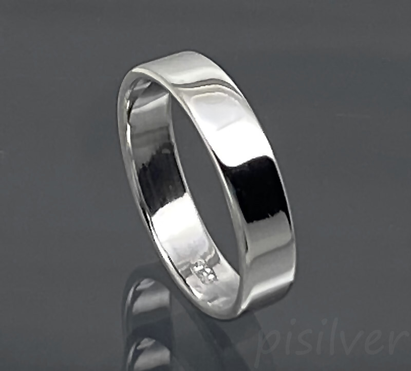 Genuine 925 Sterling Silver 4mm Plain Flat Wedding Band Ring size 4 6 7 8.75 3/4