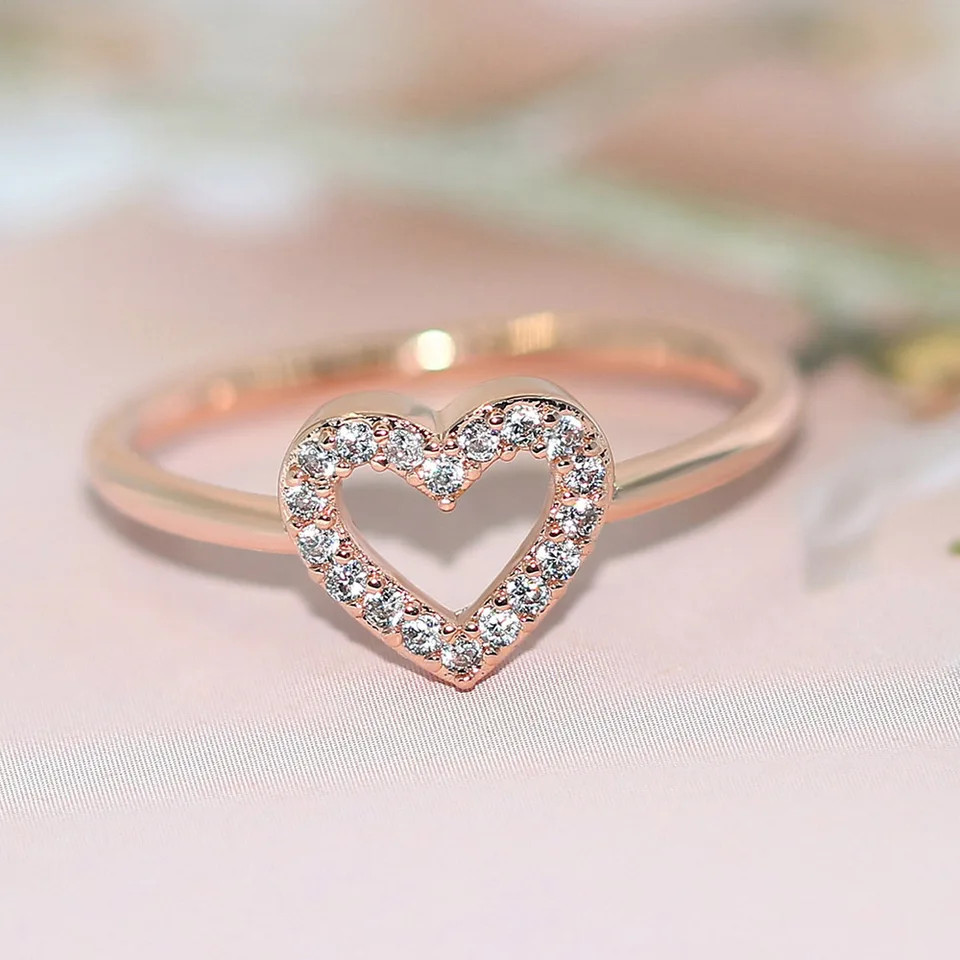Wedding Band Ring Infinity Heart Love Zircon Tension Mount Women Jewelry