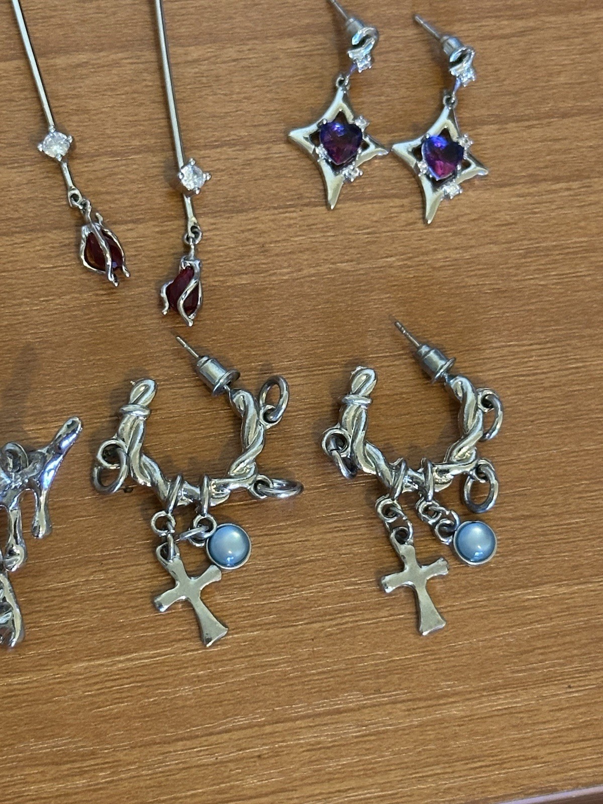 5 Pairs Assorted Dangle Earrings Gothic Crystal Star Cross Drop Earrings Lot