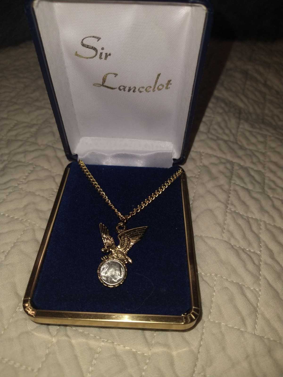 Gold-Tone Eagle Coin Pendant Necklace With Chain In Sir Lancelot Box