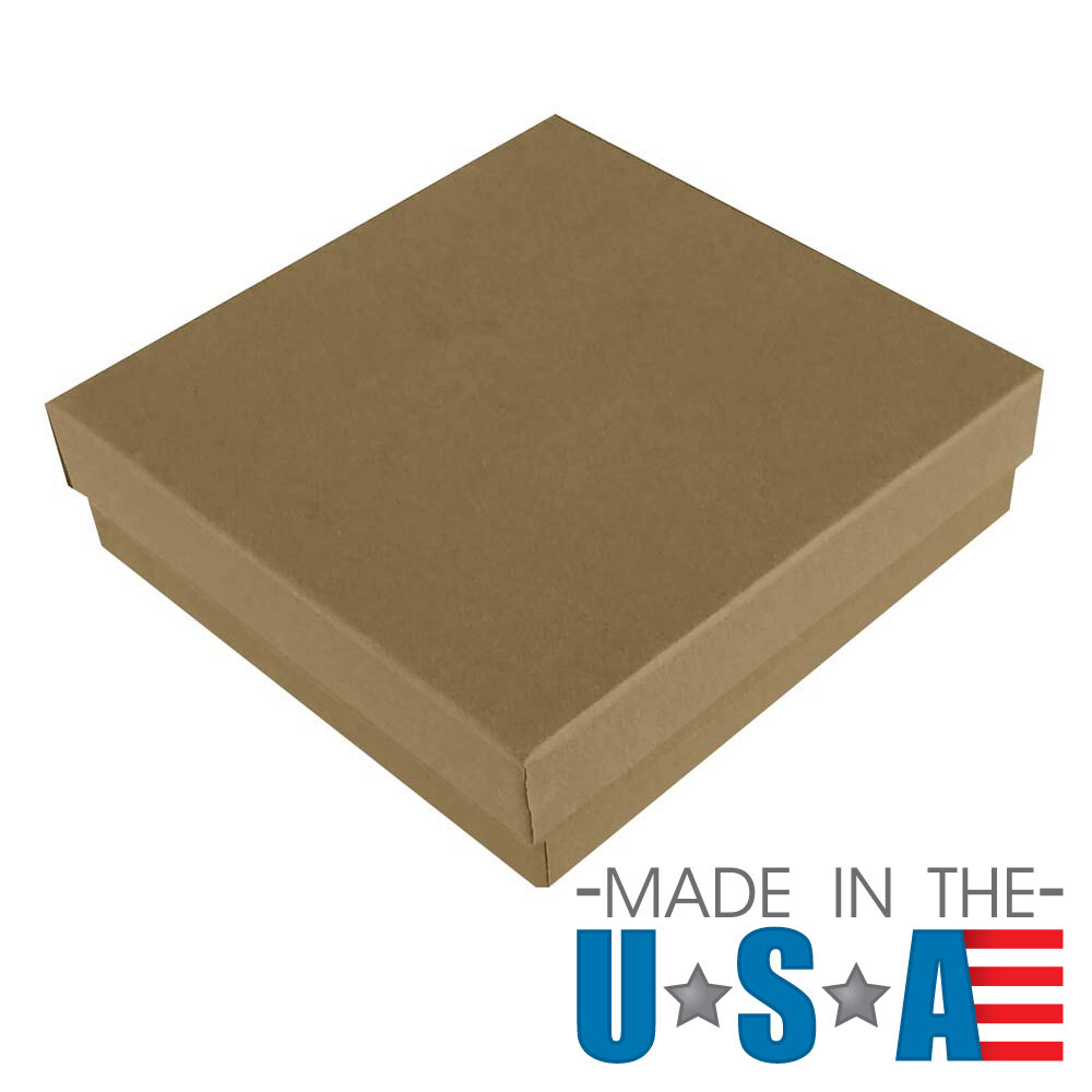 100 Brown Kraft Paper Cotton Filled Jewelry Gift Packaging Boxes 8 Sizes