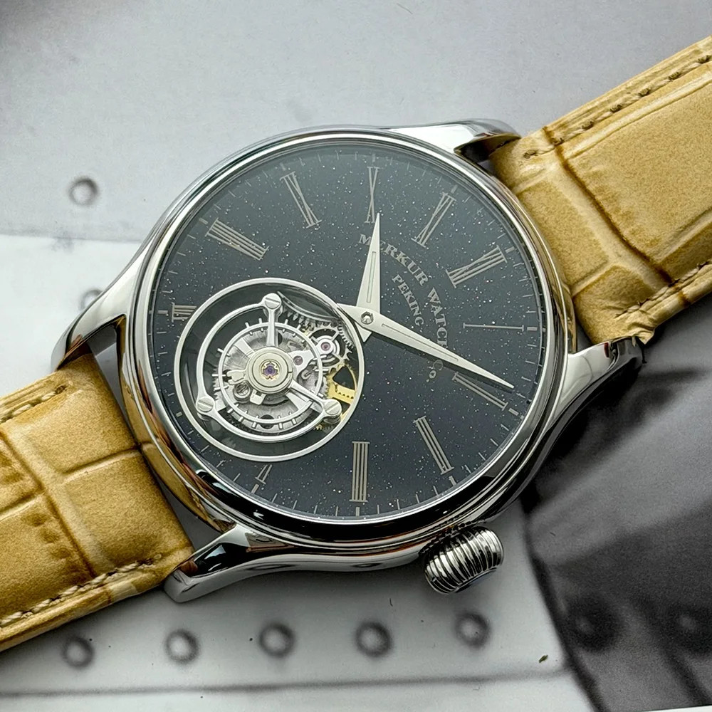 Merkur 100% Tourbillon Watch Men’s Natural Stone Dial Malachite Sapphire Watch