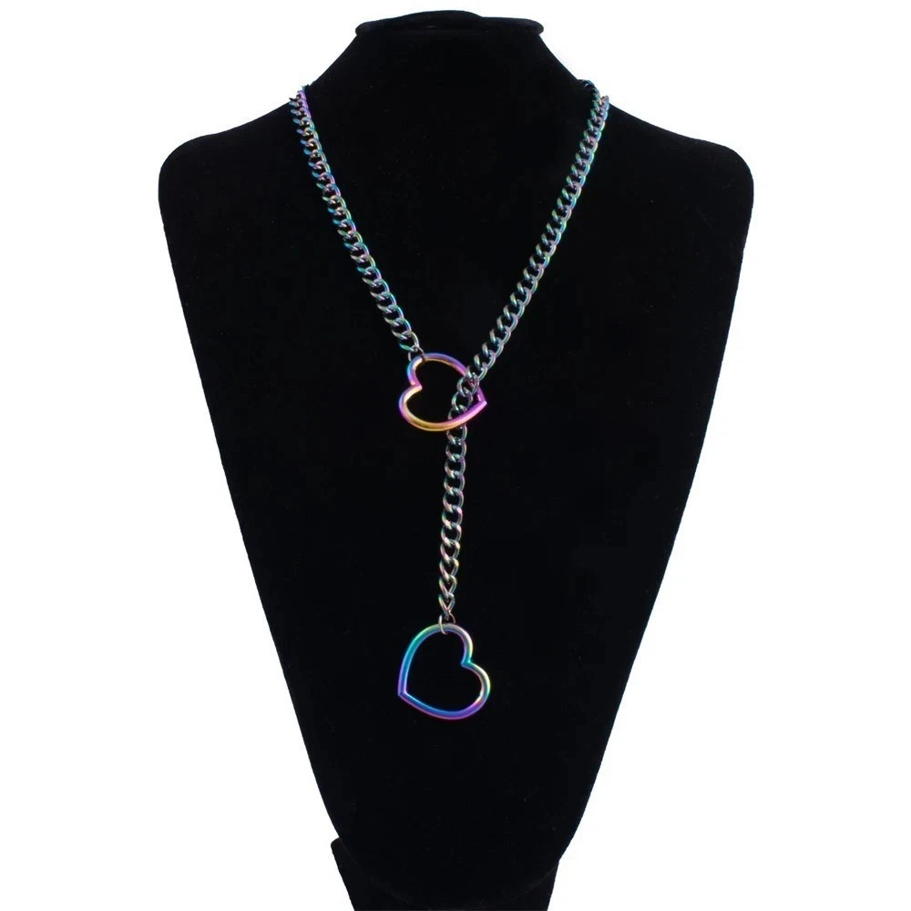 Heart Slip Chain Necklace For Women Punk Rock Love Chain Choker Necklace.
