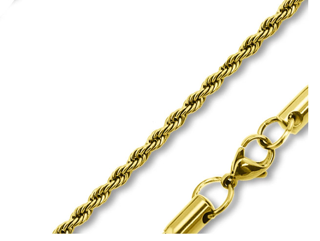 Stainless Steel 18K Gold PVD Coated Rope Chain Necklace 5mm 11