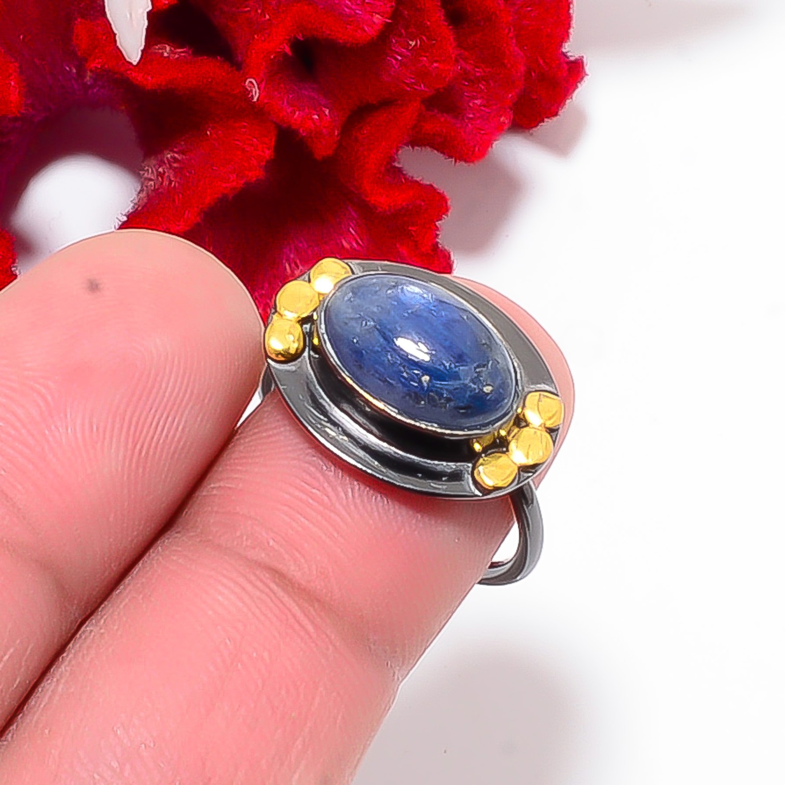 Kyanite – Nepal Black And Gold Plated 925 Sterling Silver Ring S.7.5 R84476
