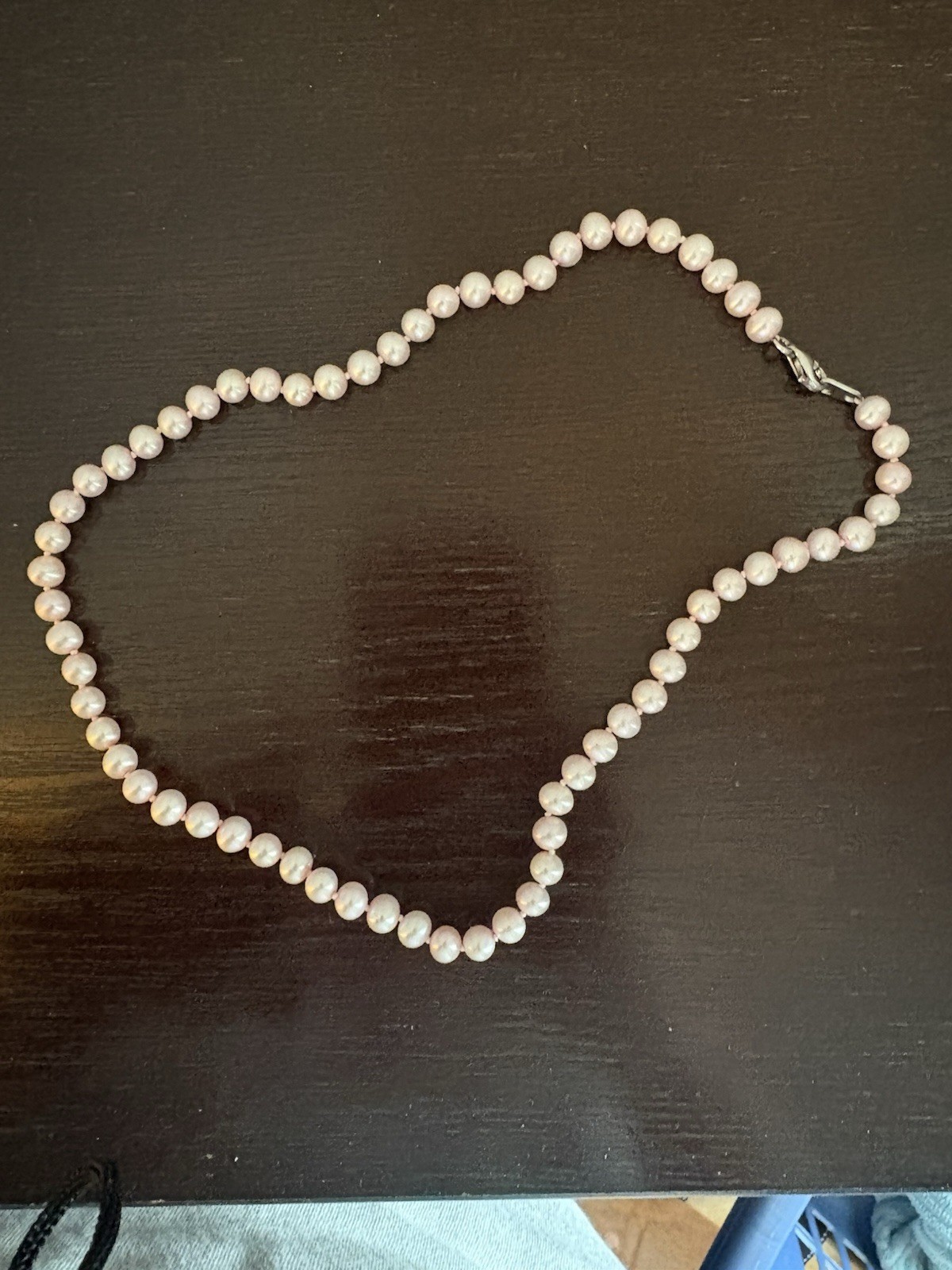 Vintage Franklin Mint Pink Pearl Single Strand Knotted Necklace Never Worn
