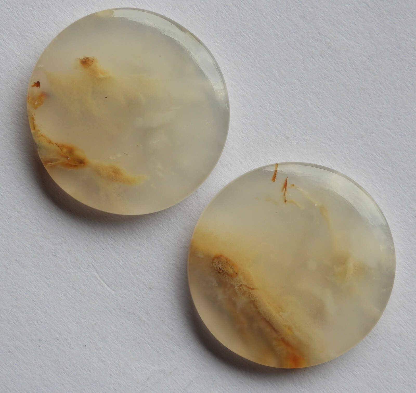 43.50 Ct Natural Plume Agate (23.6mm X 23mm each) Cabochon Loose Match Pair