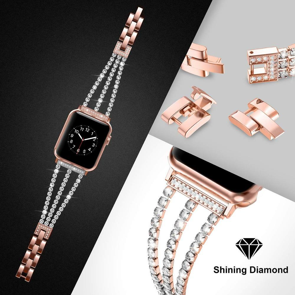 For Apple Watch Ultra 9 8 7 6 5 4 SE Bling Rhinestones Steel Band Bracelet Strap