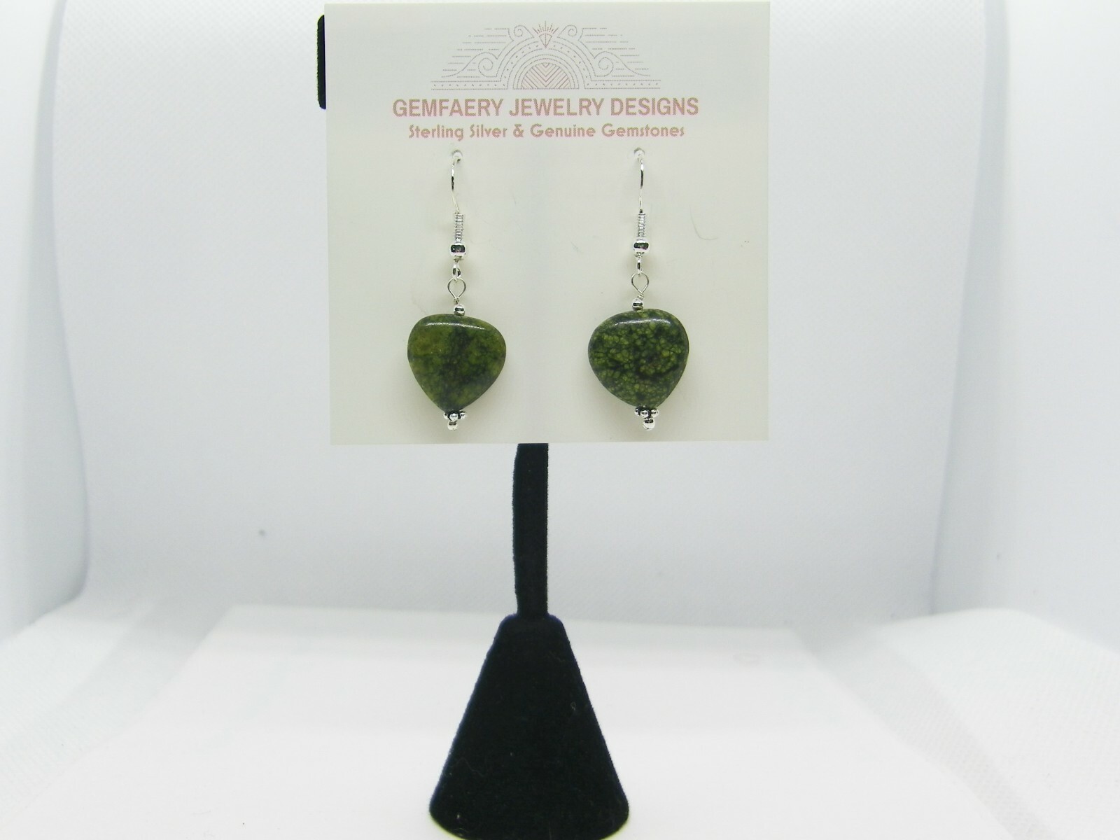 Sterling Silver Natural RUSSIAN SERPENTINE Dangle Earrings #2715…Handmade USA