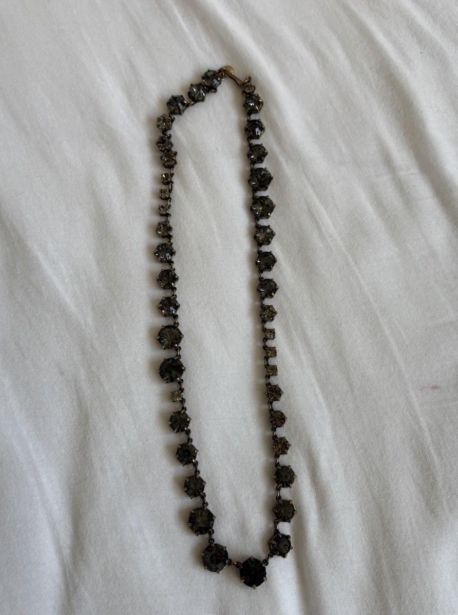 J. Crew Charcoal Gray Rhinestone Crystal Necklace Long Sparkle Jewel Bling