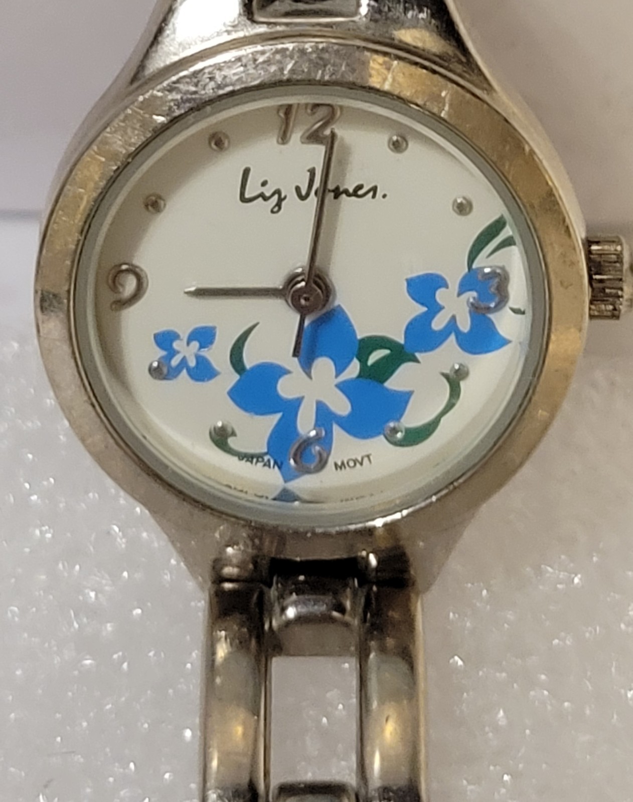 Liz Jones Floral Silver Tone Quartz Watch New Battery Fully Functional