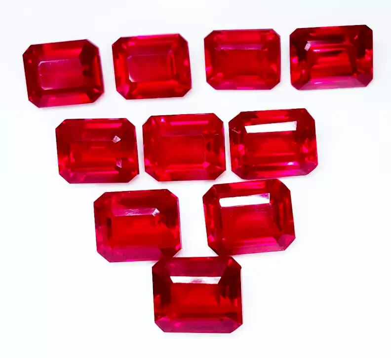 Red Ruby Natural 80 Ct 7-8 Pcs Emerald Cut Certified Loose Gemstone Lot