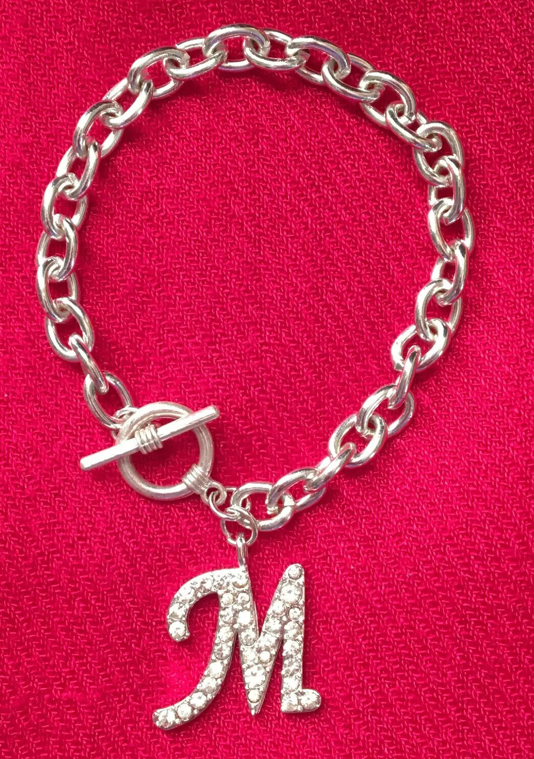 Initial M Rhinestone Silver-Tone Bracelet *Frederick’s Of Hollywood *Size S/M