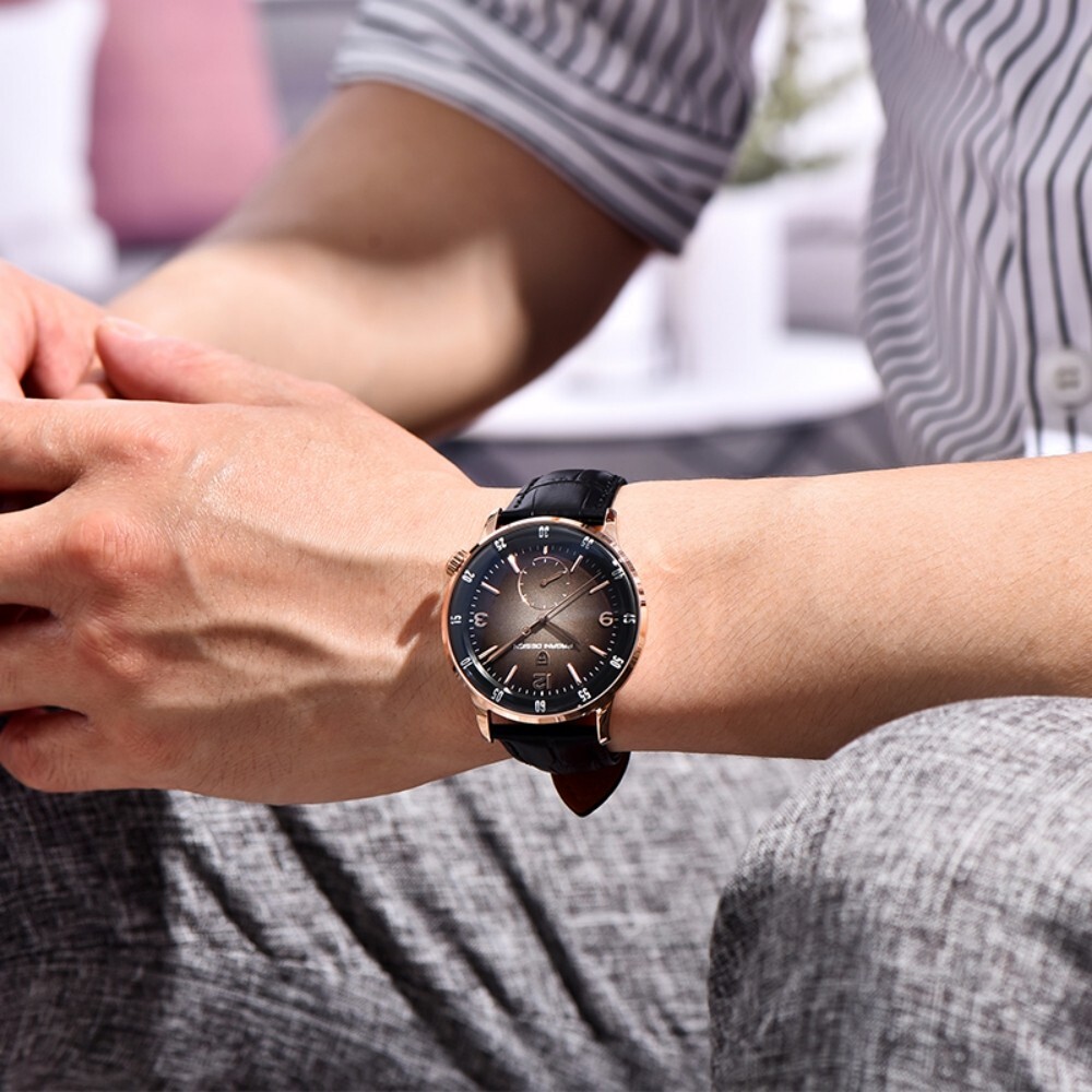 Men Automatic Mechanical Watch Large Dial Leather Sapphire Glass 100M Waterproof