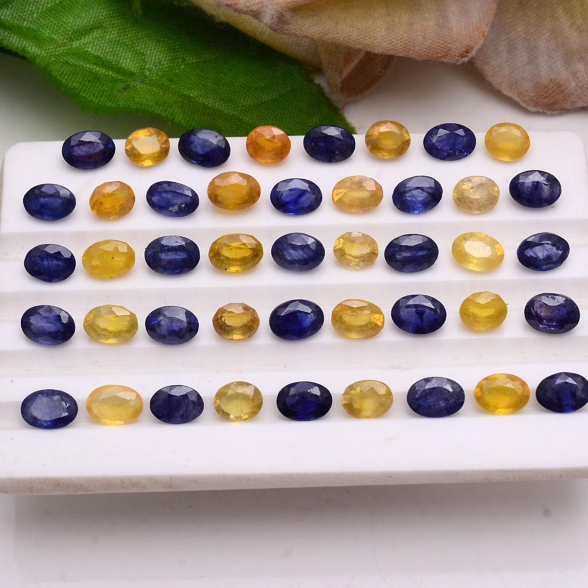16 Pcs Natural Blue & Yellow Sapphire 6.15mm-7.20mm Hi-Grade Oval Cut Gemstones